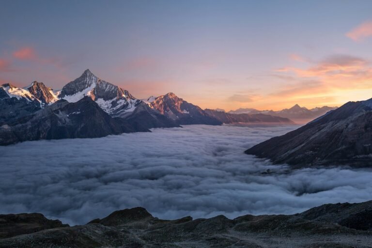 Sunrise over a Himalayan mountain range