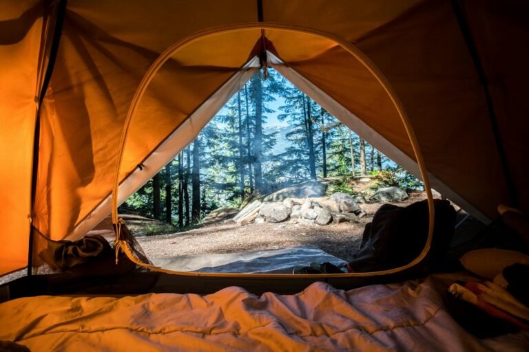 Tent camping under the mountains
